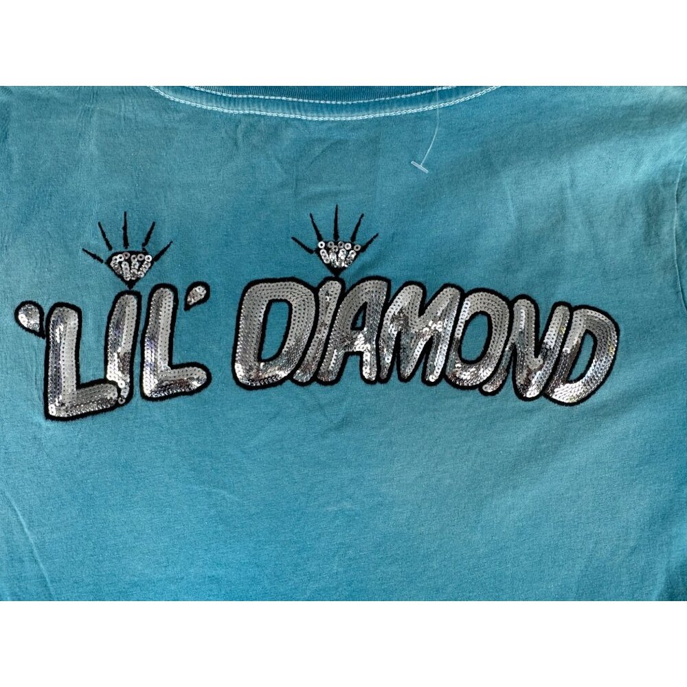 True Religion Womens S Teal Ombre V-Neck Graphic Tee Cotton Casual Style Sequenc - Picture 9 of 11